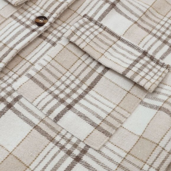 Khaki Plaid Removable Hood Buttoned Shacket/Hooded Top NWOT - Picture 10 of 15